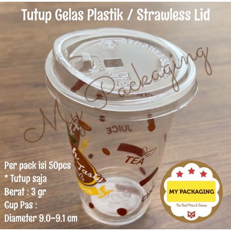 Strawless Lid untuk minuman Cheese Tea / kopi  (harga 50pcs) / Tutup Gelas Plastik OZ