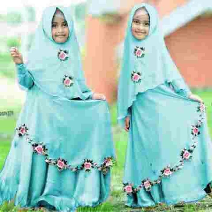 syari anak bunga nazwa gamis anak perempuan kid kids turkish biru tosca toska