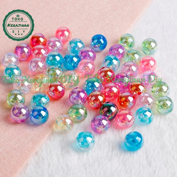 [ 60 pcs ] Mote Manik Bulat Pelangi Glitter Bahan Craft &amp; DIY