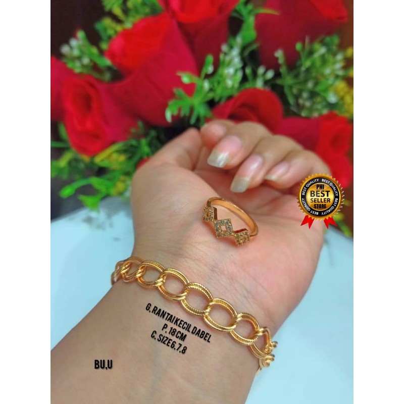 Gelang tangan rantai kecil dabel gold Free Cincin