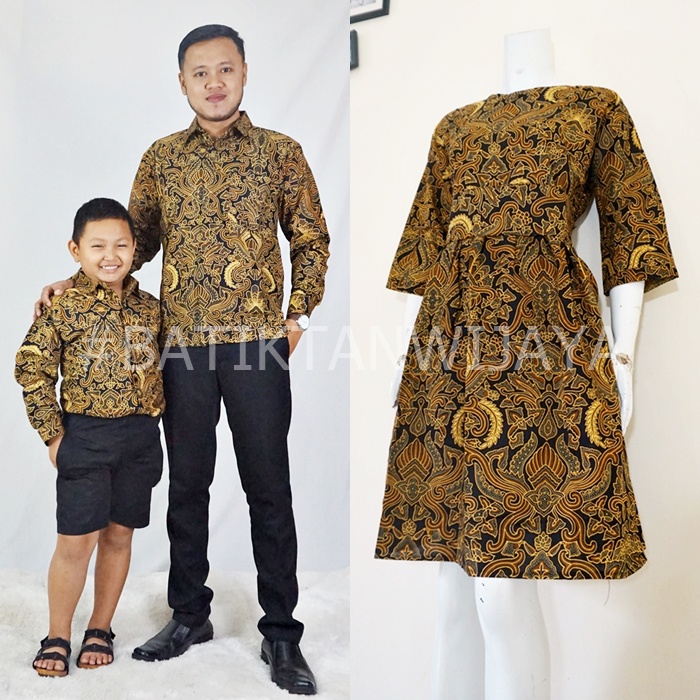 Baju Batik Keluarga Ayah Ibu Anak Laki 1_14 Tahun Motif Pisang Bali Bahan Katun Sogan Jogja Mama Mod