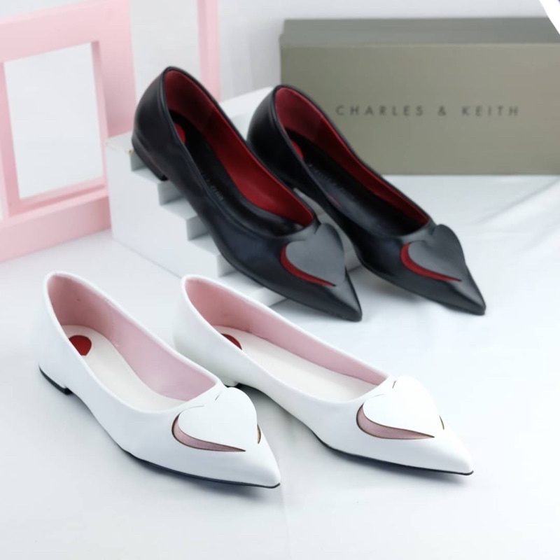 Sepatu Teplek Wanita CK Flat Leather Shoes Premium Import Hitam / Black, Putih / White Ujung Lancip 