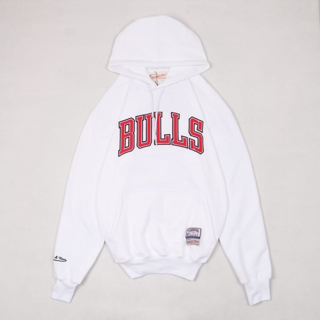 HOODIE SWEATER MITCHELL&amp;NESS CHICAGO BULLS EMB ARCH BORDIR BLACK HITAM JAKET PRIA WANITA IMPORT