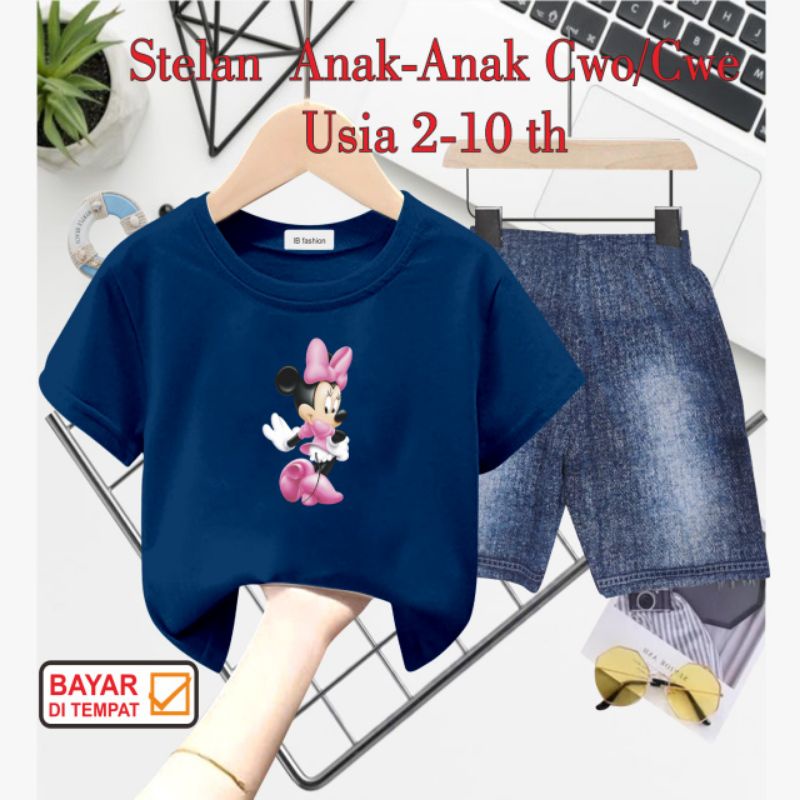 ((IB))SETELAN ANAK PEREMPUAN SEMI JEANS/MINNIE DIGITAL SABLON