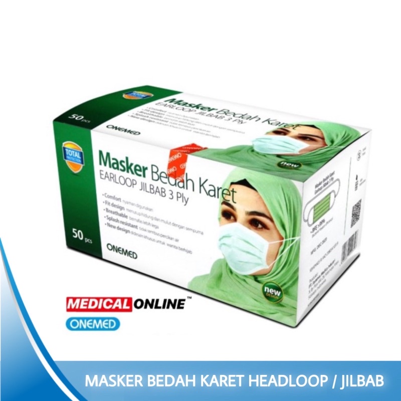 MASKER HIJAB ONEMED 3 PLY ISI 50 MASKER JILBAB DOKTER MEDICAL ONLINE