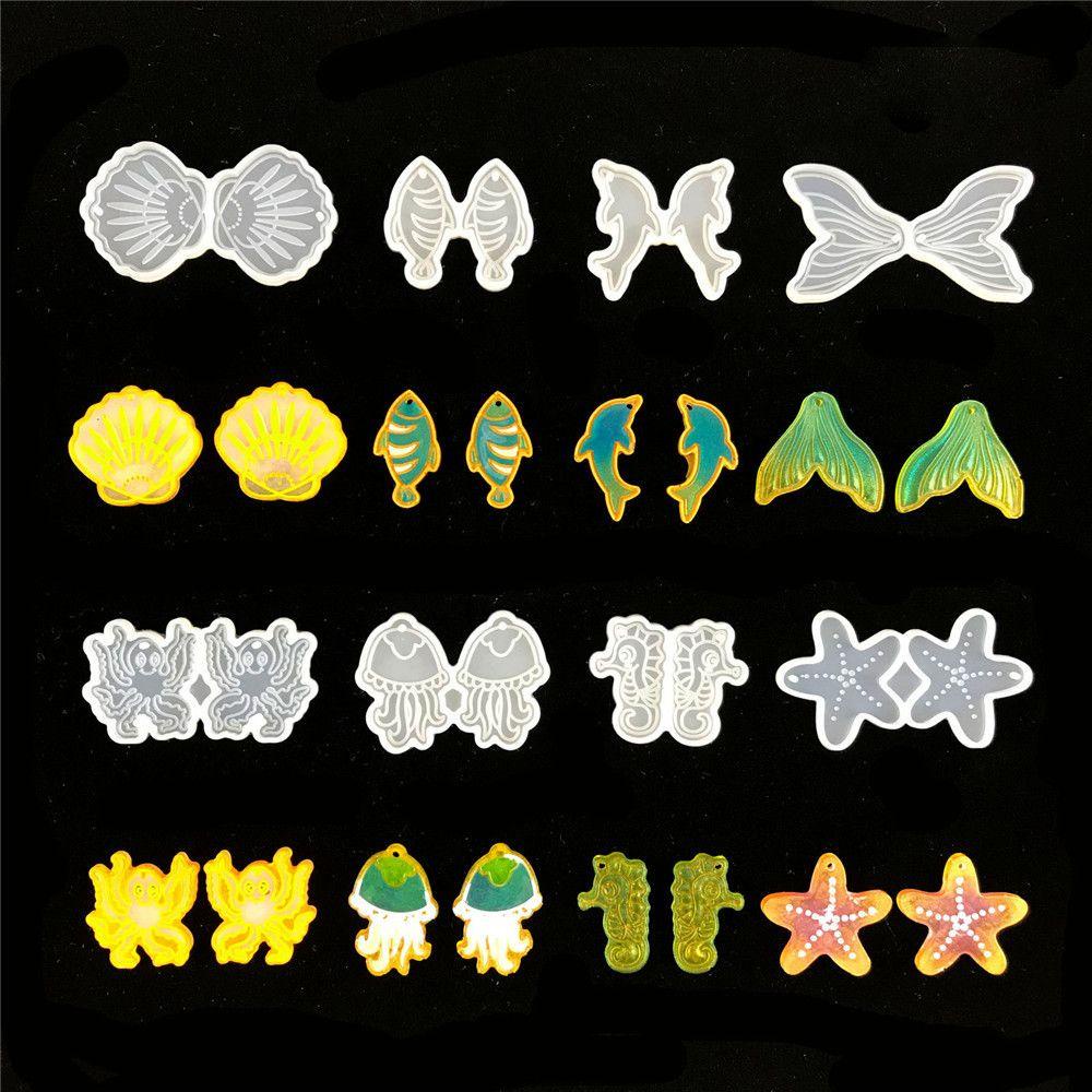 Preva Anting Cetakan Resin Menjuntai Handmade Ubur-Ubur Hewan Alat Membuat Perhiasan Hippocampus Resin Silicone Mold