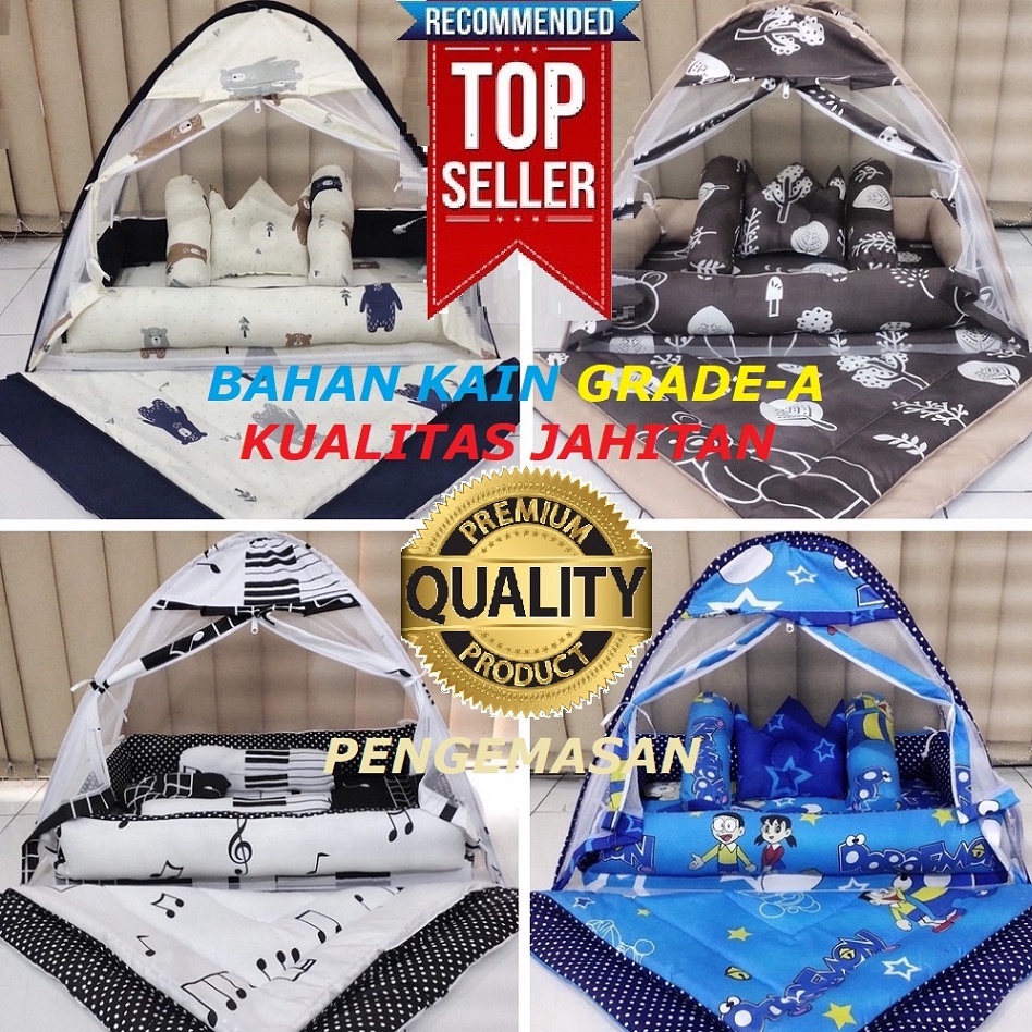 GRAHASTABEST-SELLER Kasur Bayi Kelambu dan-Bedcover Motif Archery x Polkadot-navy CBNK 029 PLUS NON FURING