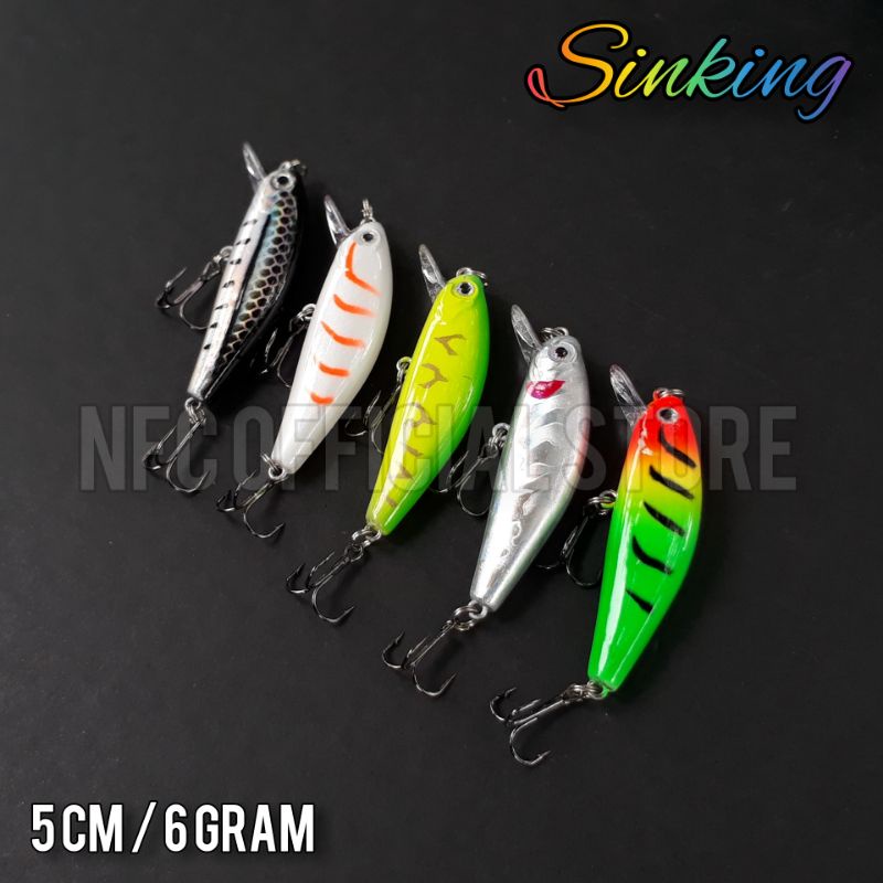 Lure Minnow Sinking 5 cm / 6 gram, BEST KILLER ACTION Kualitas Premium, Rekomendasi untuk Ultralight casting