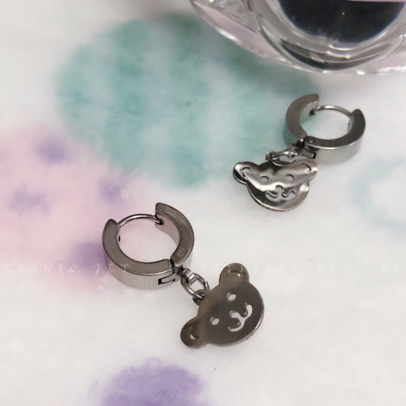 Titanium Steel Hollow Bear Earrings Accessories Simple Korean Style Cute