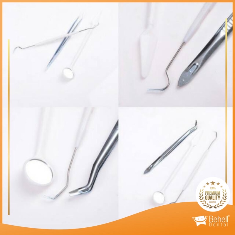 DENTAL ALAT PEMBERSIH KARANG GIGI PLAK disposable kaca mulut  plastik sonde halfmoon pinset periksa / karang gigi / set alat ganti pasang karet behel / Alat standar untuk hilangin penghilang scaler kikir karang gigi