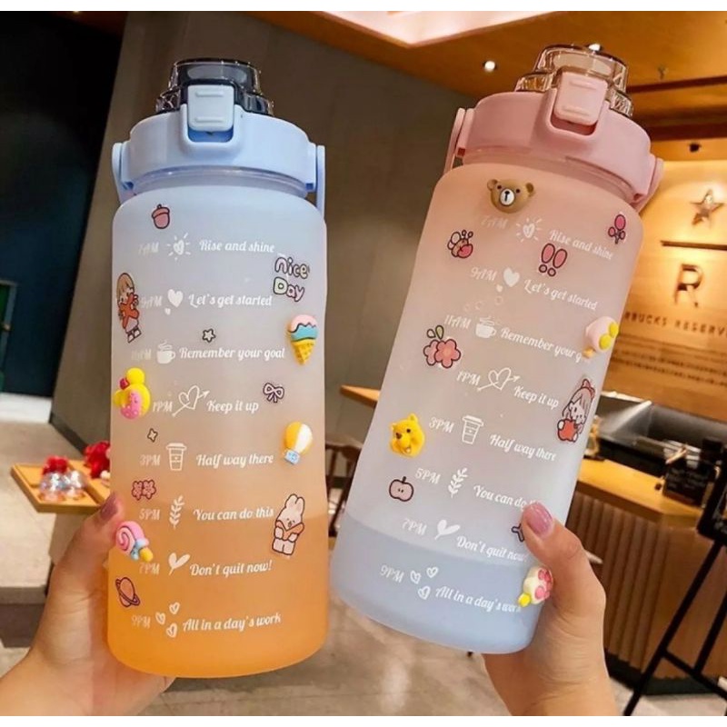 BOTOL MINUM GRADASI MOTIVASI TRITAN 2 LITER PLUS STIKER