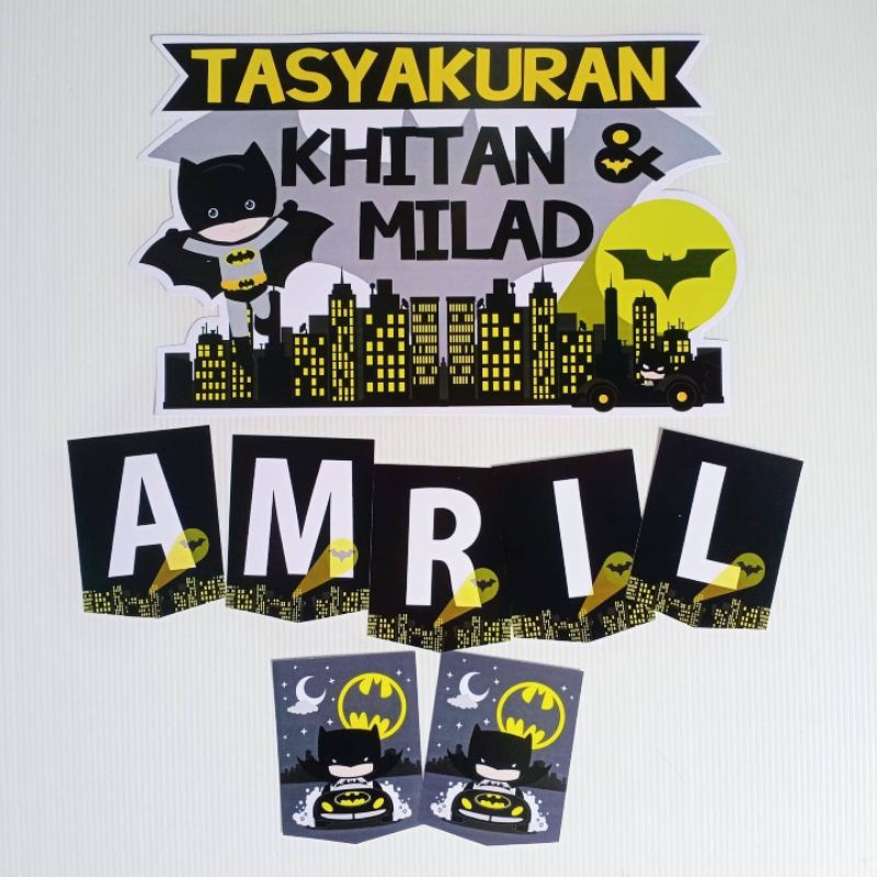 BOARD TULISAN BACKDROP WALL DECOR TEMA BATMAN TASYAKURAN KHITAN DEKORASI KHITANAN