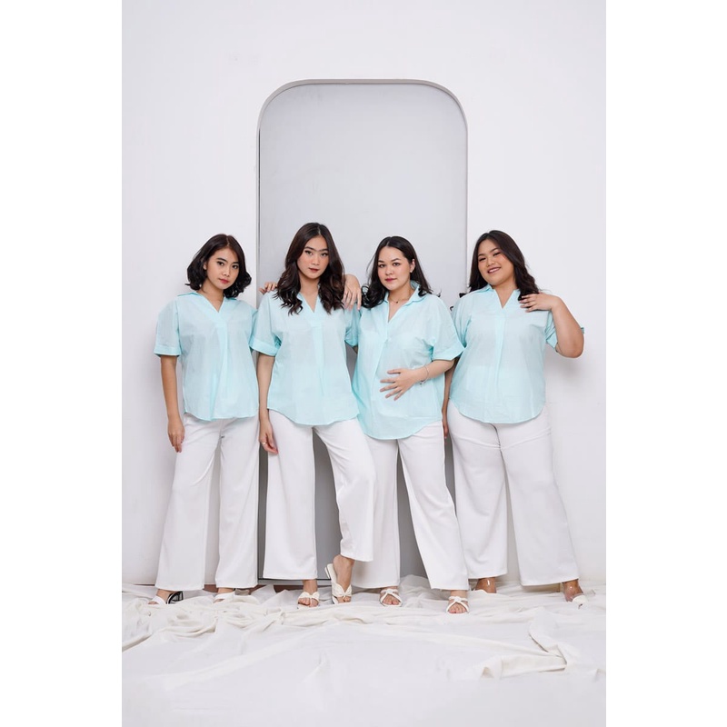 Kemeja Katun Twist Neck Atasan Wanita