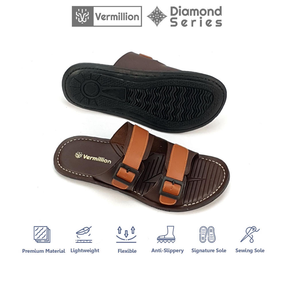 Sandal Kulit Pria Vermillion Sandal Slide Anti Slip Kekinian Termurah Sandal Pria - Aiden