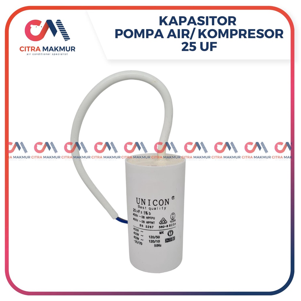 Kapasitor 25 uf Unicon Pompa Air Mesin Cuci Kompresor Angin Lakoni Capasitor Sanyo mikro Single Kabe