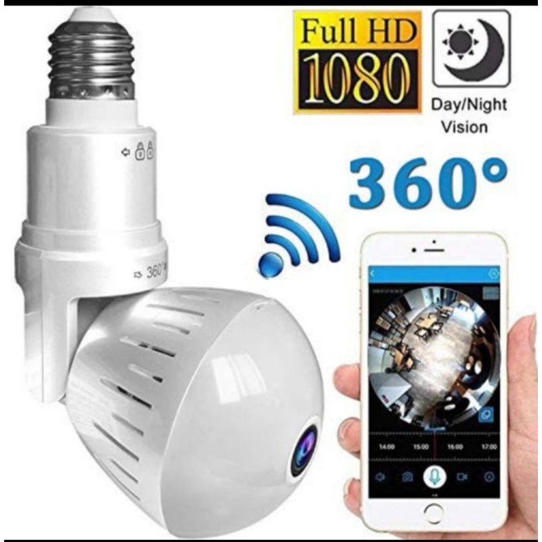 IP Camera CCTV Bulb WiFi Panoramic V380 Lampu Bohlam VR Spy Cam 5MP