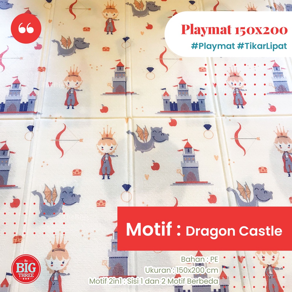 Playmat Anak 150x200 Bayi Lipat Tebal 1cm Double Pad - Tikar lipat motif 2in1 TBT