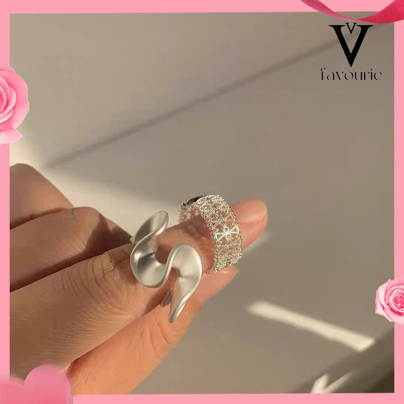 [COD]Cincin Renda Zirkon Gelombang Matte Pembukaan Cincin Sederhana Wanita yang Dapat Disesuaikan-FA