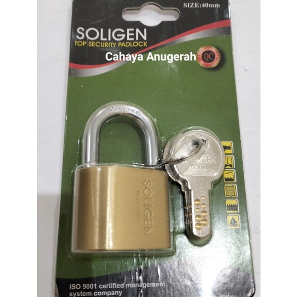 Gembok Kuningan Soligen Leher Pendek 40mm 50mm 60mm / Gembok Soligen