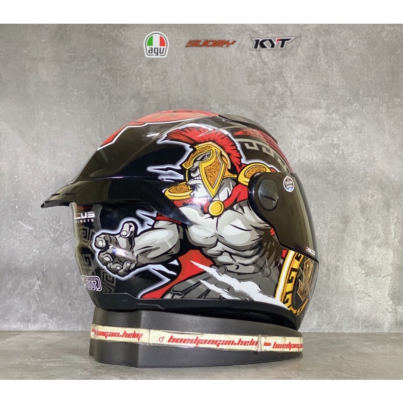 PAKET GANTENG  ZEUS HELM ZS811 AL47 SPARTAN BLACK RED - SPOILER 2D - FULL FACE-2D