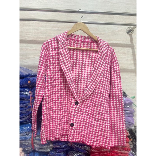 Blazer Fuji Houndstooth Jennie ootd casual korean/outer houndstooth rajut tebal dingin