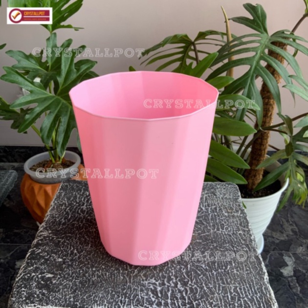 Unik Pot bunga tanaman tinggi HJP twister warna warni 18cm - HJP PT318 - Merah Muda Limited