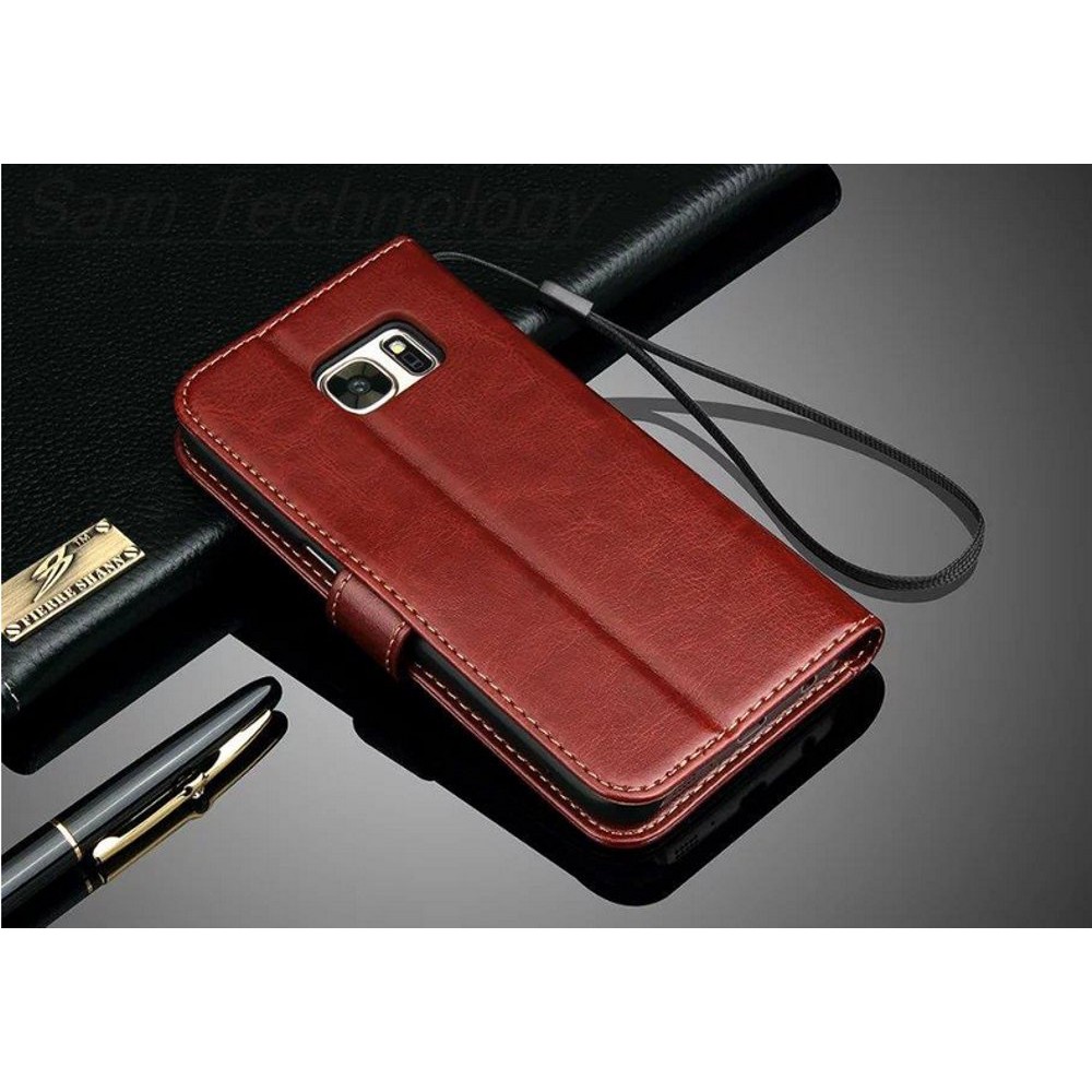 Flip Cover Wallet Case Leather For Samsung Galaxy S7 Edge Free Tali Strap