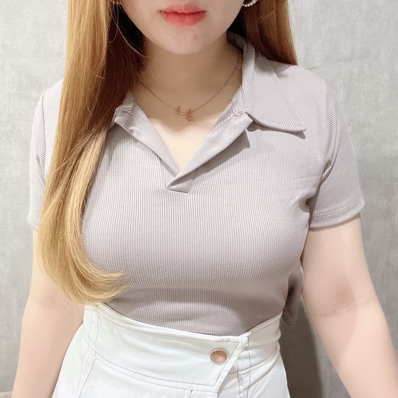 Polo Knit Collar Short Sleeve Blouse | Atasan Lengan Pendek Wanita | Maimon Grosir