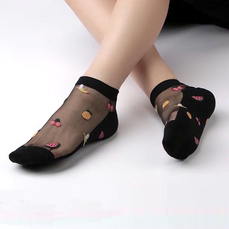 kaos kaki Wanita pendek wanita transparan bunga cotton silk Motif Random 05S