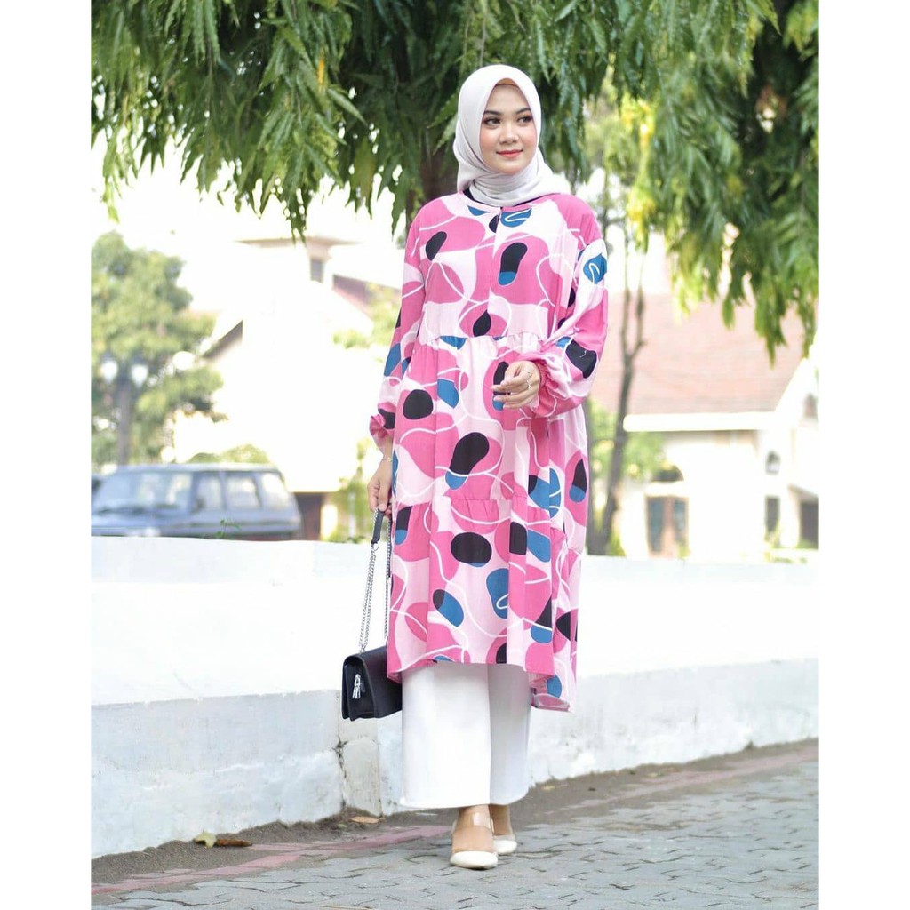 Marwa Manisha Tunik Motif - Oversize Katun Rayon Viscose premium