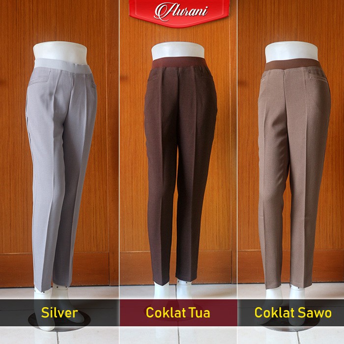 Celana Bahan Wanita Size XXL | Celana Wanita Pinggang Karet  | Celana Kerja Syakira Karet