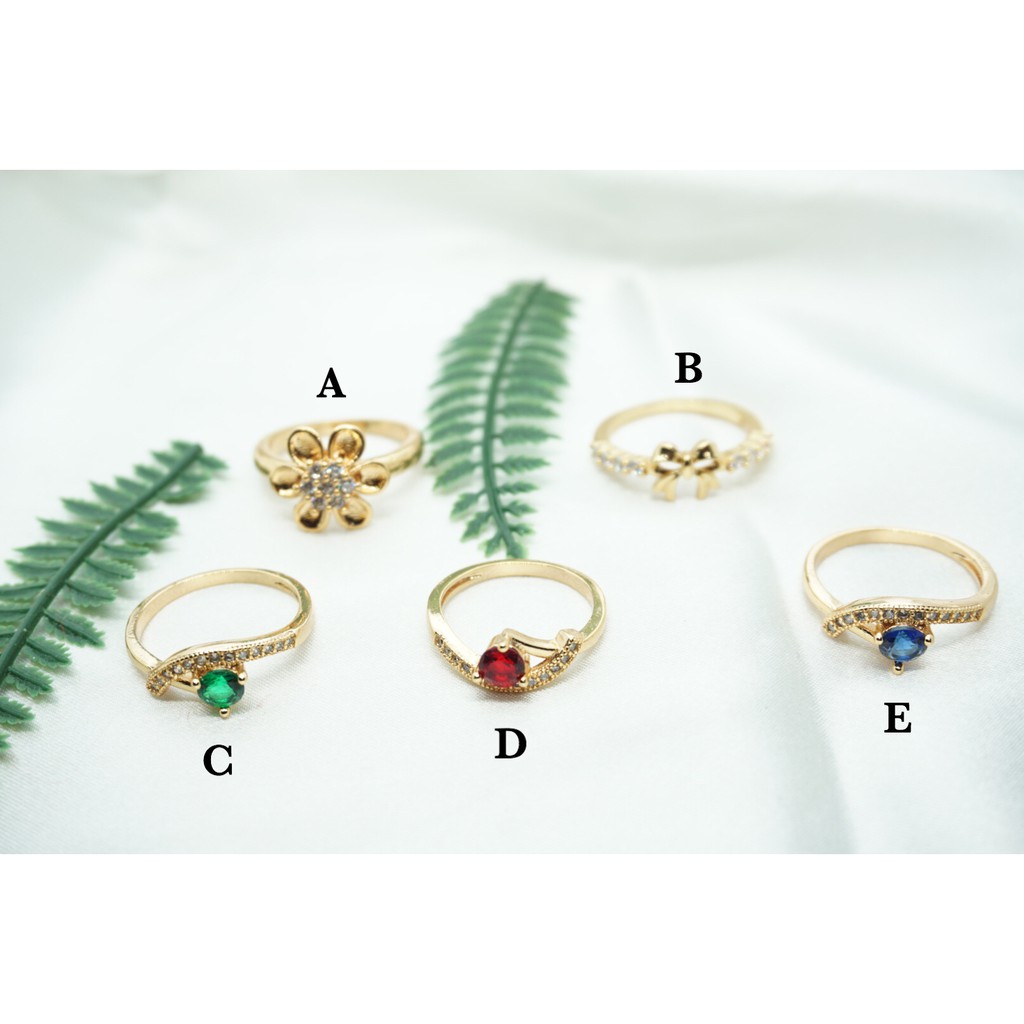 CINCIN XUPING YAXIYA LAPIS EMAS BUNGA PITA PERMATA MERAH BIRU HIJAU CY394140