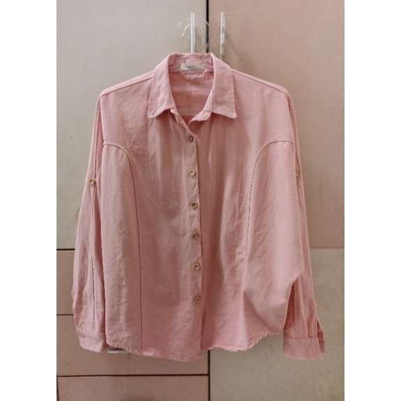 Jaket cewek kemeja outer denim pink peach