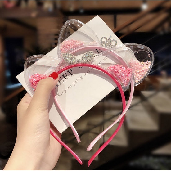 Bando Korea Anak Perempuan Aksen Kuping Kucing Manik Aksesoris bandana Hiasan Rambut Wanita Import AK129