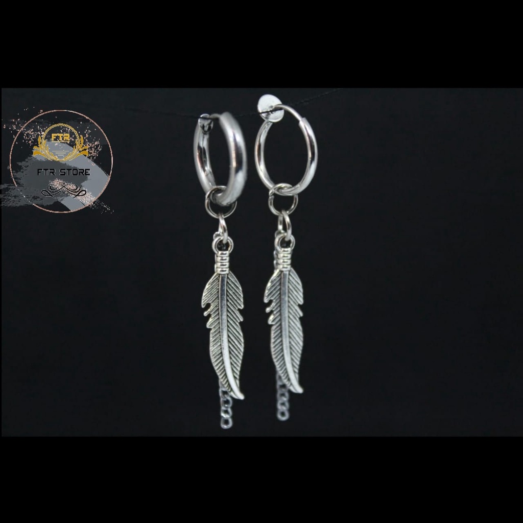 hoop daun rantai 1Pc Anting Tusuk Korea Bahan Stainless Steel Warna Silver untuk Pria / Wanita/ Anting/ Anting BTS