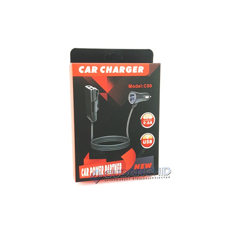 4 Port Car Charger Extended USB Charger Mobil Penumpang Belakang 1.8M