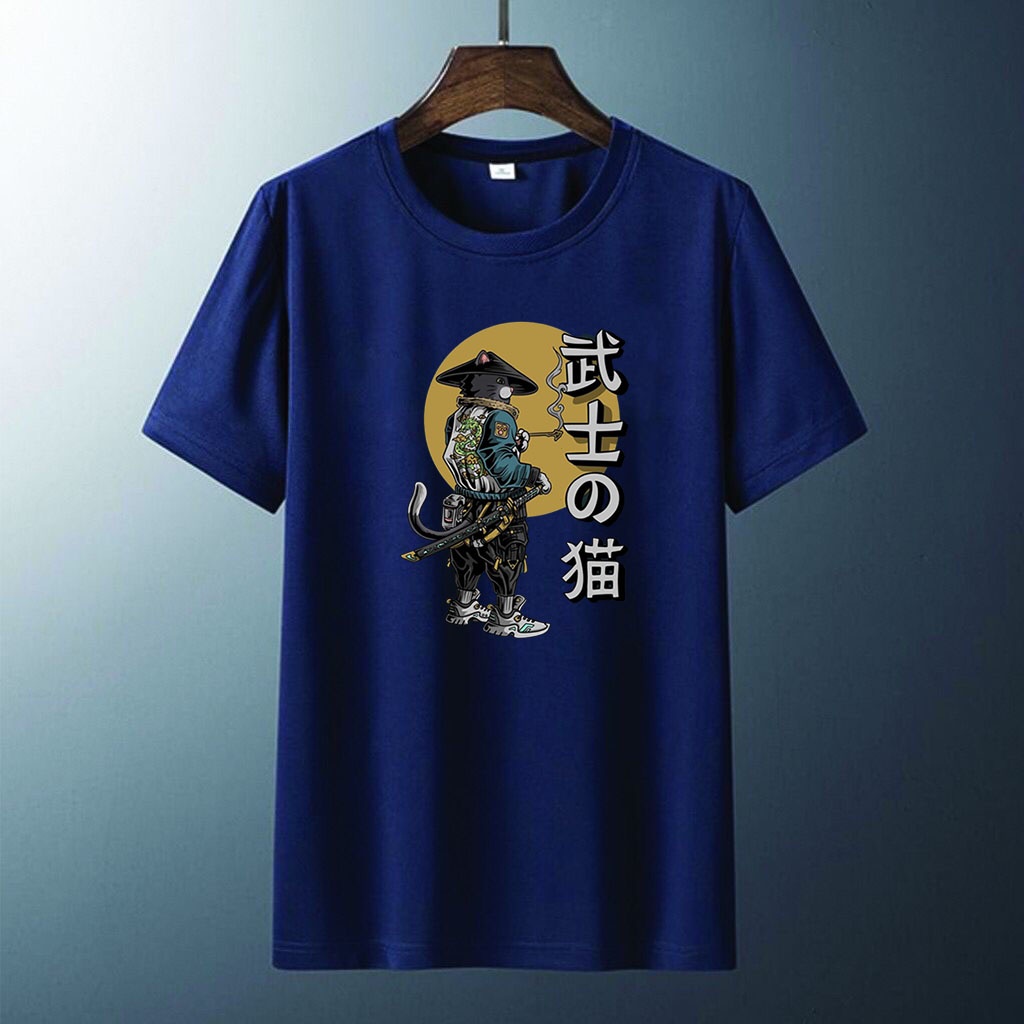 Kaos Distro Pria Gambar Jepang Tulisan Jepang samurai Atasan Pendek T-shirt Pria Dewasa Baju Unisex cowok cewek