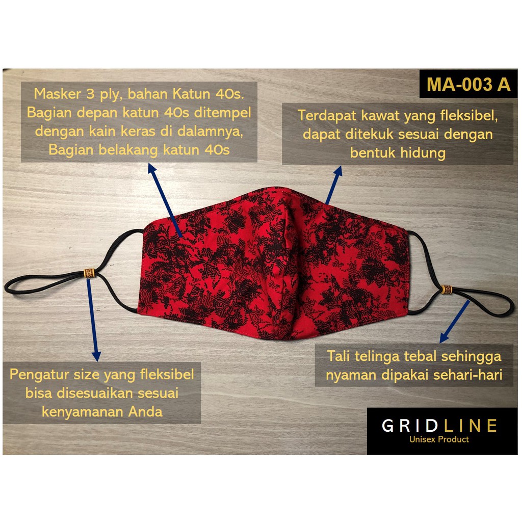 [GRIDLINE MA-003] Masker Kain Kawat Merah Kualitas PREMIUM Earloop