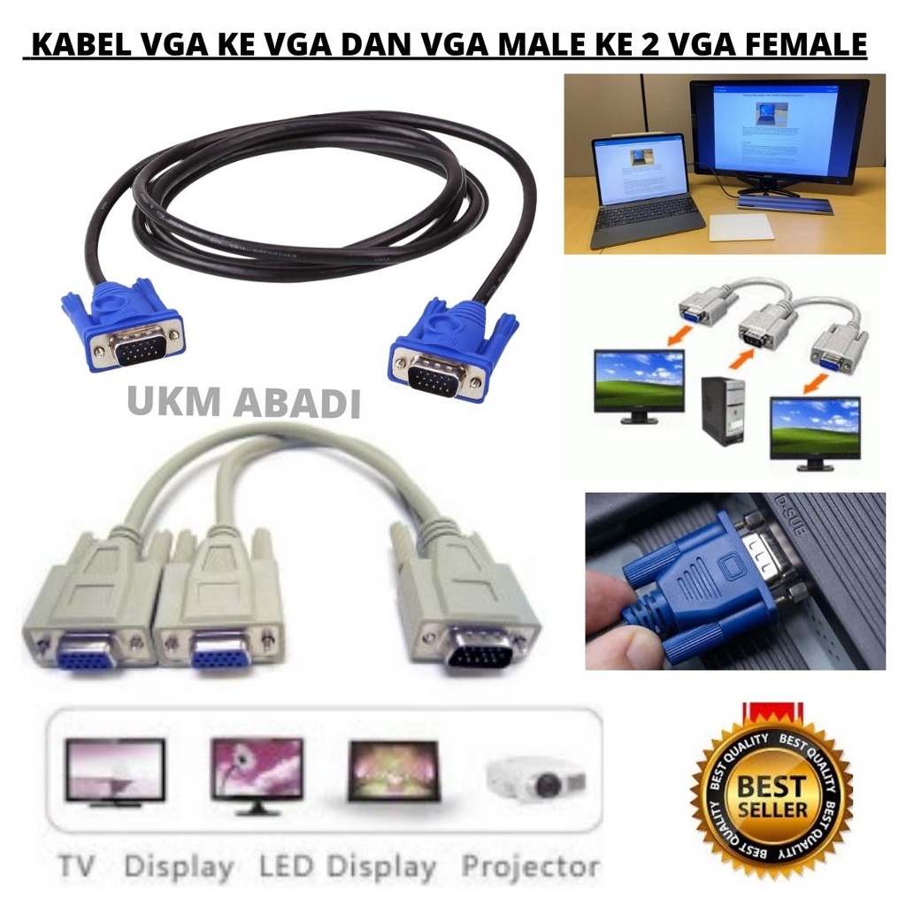 Kabel Komputer Monitor VGA ke VGA Dan Spliter VGA Male ke 2 VGA Female 111158