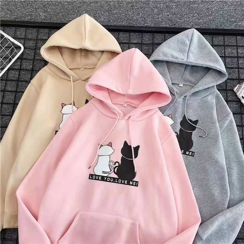 S - XXXXXL(6XL) Hoodie MEAW Cute Cat OVERSIZE Jaket Kucing LOVE YOU LOVE ME BIGSIZE Cute Cat Hoodie Unisex Harajuku Style