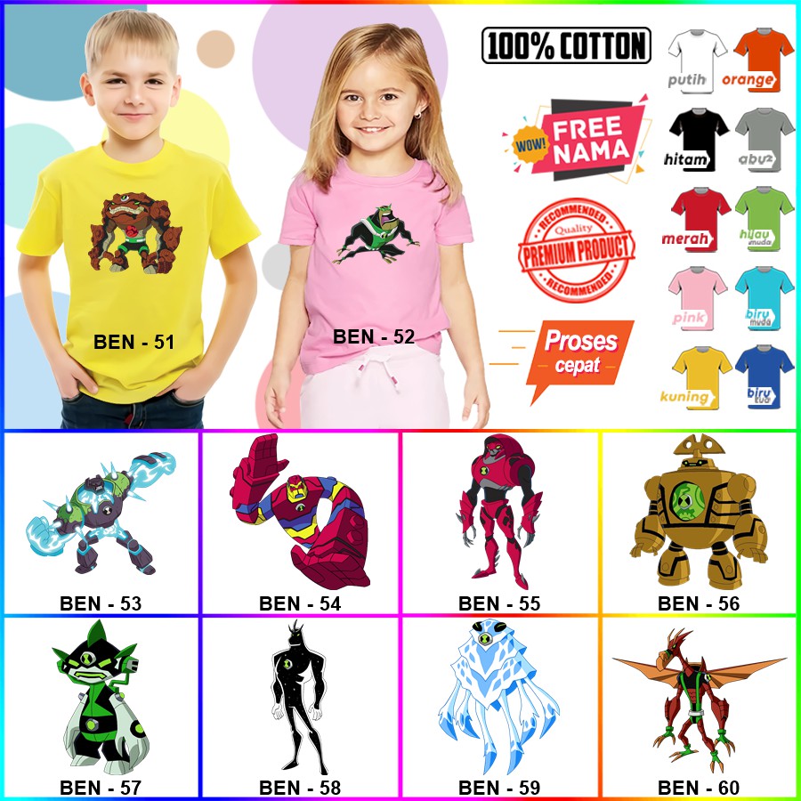 Baju Kaos ANAK DAN DEWASA BEN10 COUPLE (FREE NAMA)