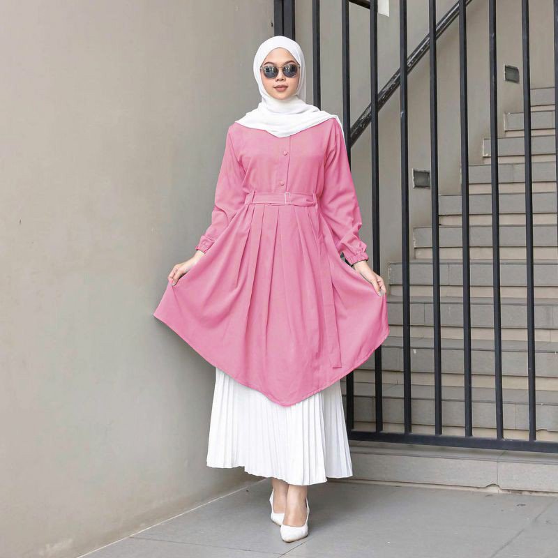 BAJU ATASAN WANITA/TUNIK WANITA EXCLUSIVE TERBARU PREMIUM PBM - TUNIK DUSTY PINK