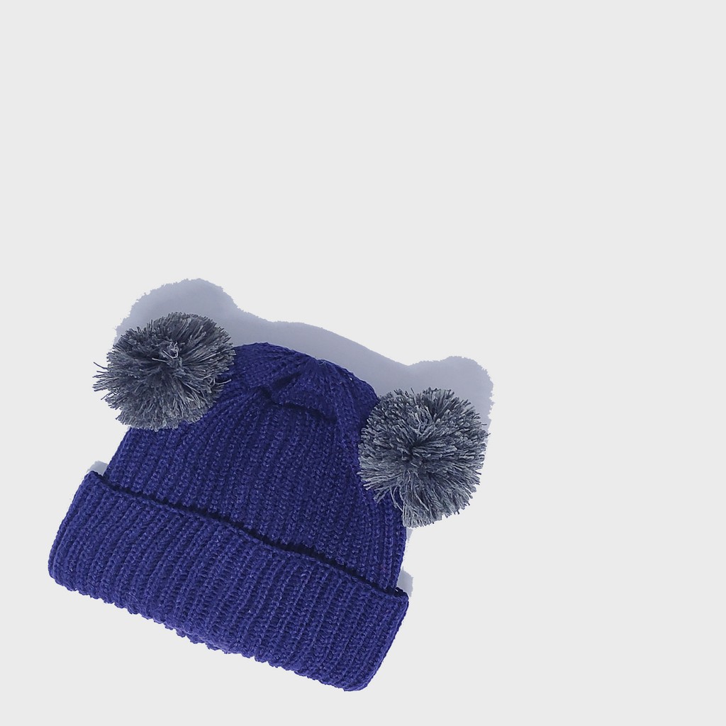 TERMURAH KUPLUK BAYI ANAK MODEL POMPOM POLOS LAKI PEREMPUAN USIA 0 - 2 TAHUN BAHAN RAJUT-POMPOM POLOS NAVY
