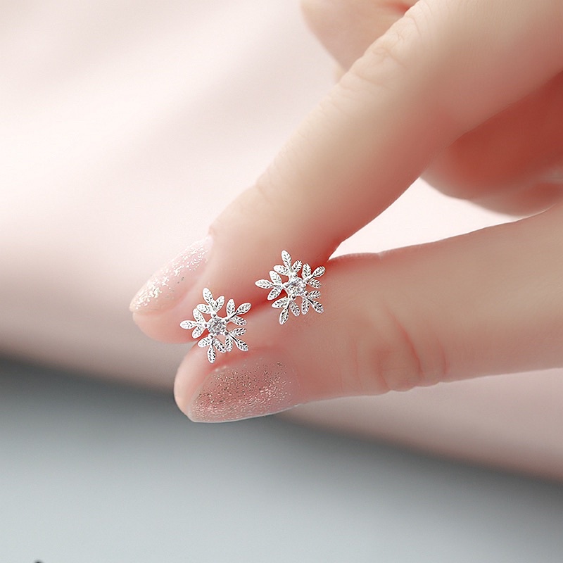 Anting Dewasa Sterling Silver Snowflakes Tusuk Studes