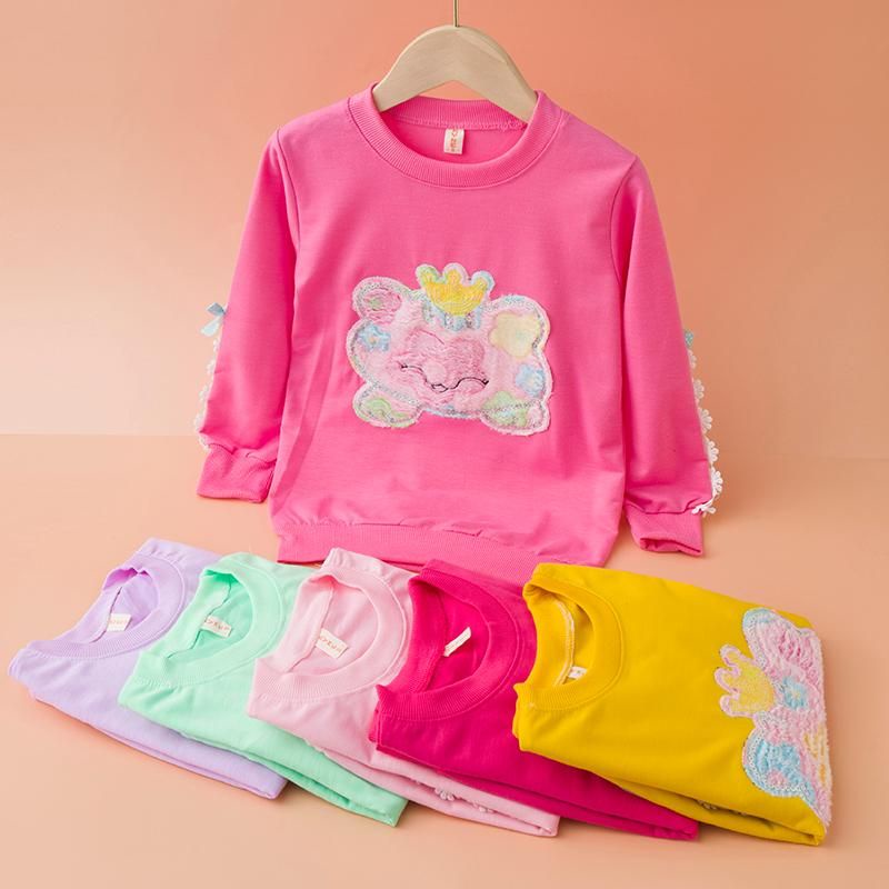 Kaos Anak Perempuan Import 4-11 Tahun Sweter Anak Import 100% APLIKASI BULU USAP RENDA