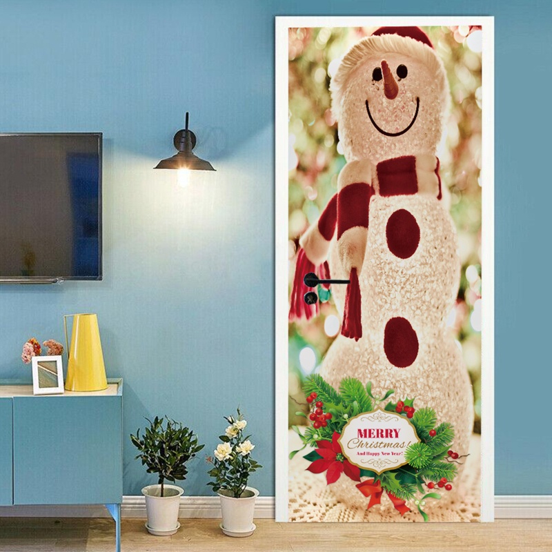 Zzz 2pcs / set Stiker Dinding / Pintu / Kulkas Anti Air Motif Snowman Natal Untuk Dekorasi Rumah