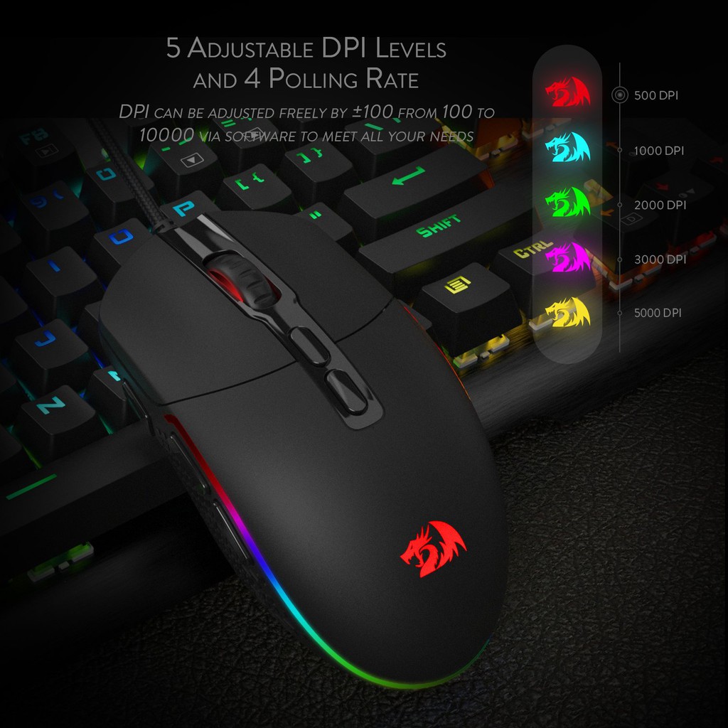 Mouse gaming redragon wired usb Macro 10000dpi M719 RGB Invader