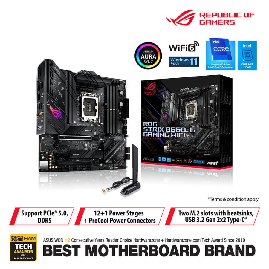 ASUS ROG STRIX B660-G GAMING WIFI B660G DDR5 - LGA 1700 (mATX, GEN12, B660) MOTHERBOARD