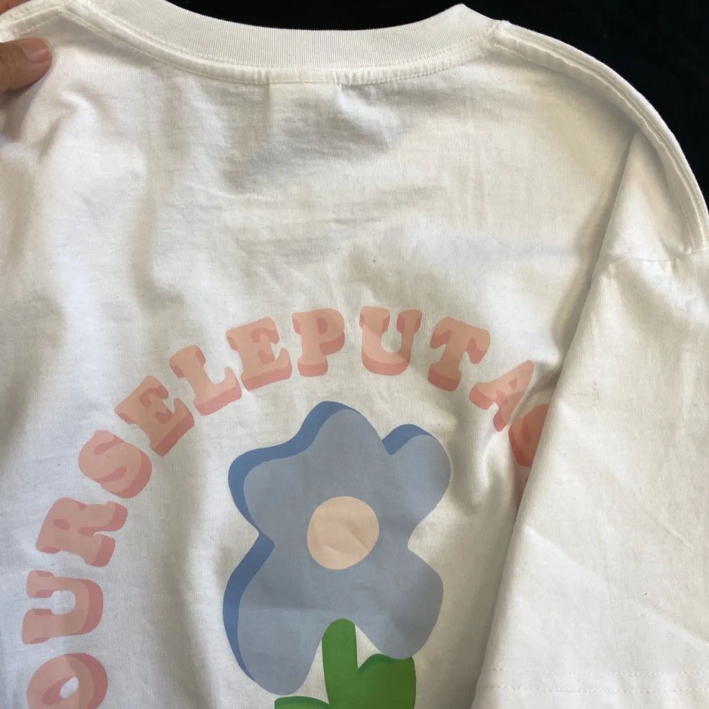 kaos atasan wanita floret biru / baju oversize korean style terbaru / baju oversize kekinian / baju kaos wanita lengan pendek bergaya（realpict）