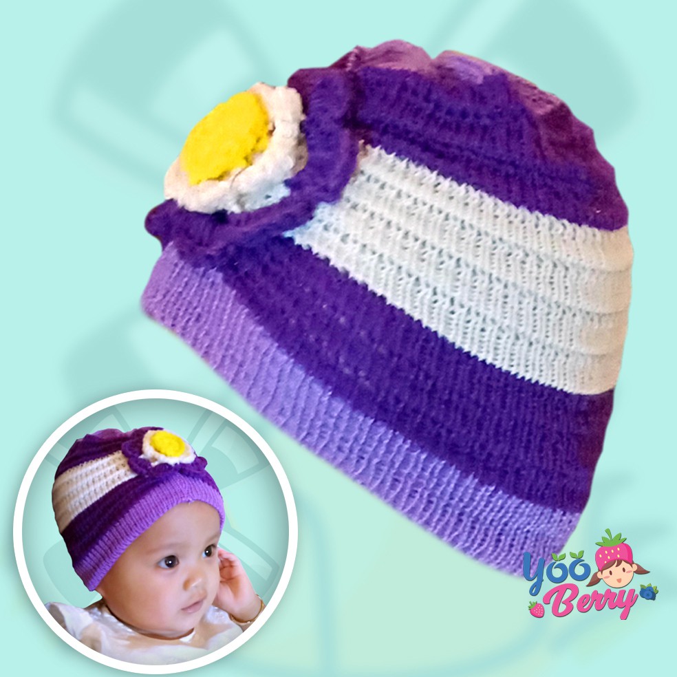 Berry Mart Turban Rajut Bayi Anak Topi Fashion Bayi Lucu Bunga Berry Mart